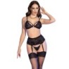 Chilirose - Cr 4728 Set Sujetador + Tanga + Medias Negro de Chilirose Sets - Talla XL | Piumer