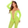 Leg Avenue - Bodystocking Sin Entrepierna De Encaje De Serpiente Exótica Verde Neón de Leg Avenue Bodystockings | Piumer