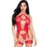 Leg Avenue - 89338 Set Body Abierto Con Liguero + Tanga De Encaje Rojo - Talla Única de Leg Avenue Bodystockings | Piumer