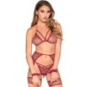 Leg Avenue - 89362 Set Top + Tanga + Liguero + Esposas Rojo - Talla Única de Leg Avenue Sets | Piumer